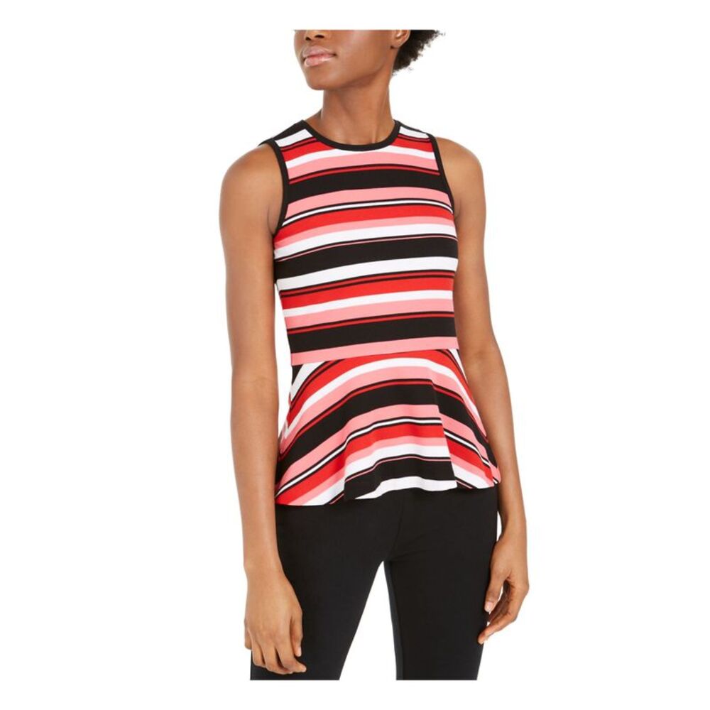 MICHAEL KORS Womens Pink Striped Sleeveless Jewel Neck Top Petites P